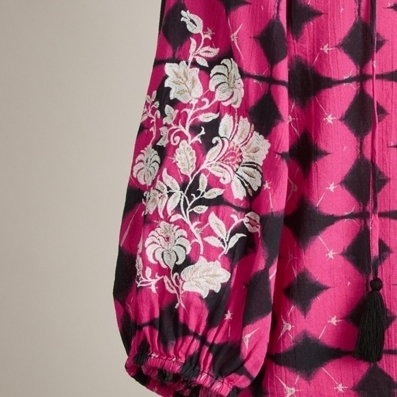 Sundance Hyacinth Batik Boho Peasant Tassel Tie Oversized Top Size Petite Small - Picture 4 of 4